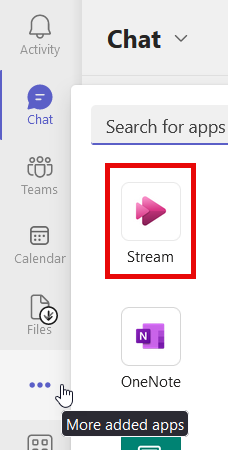 menu showing more added apps and Stream app marked in red