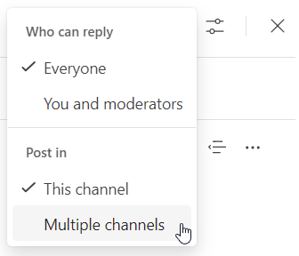 settings drop-down showing the multiple channels option at the bottom