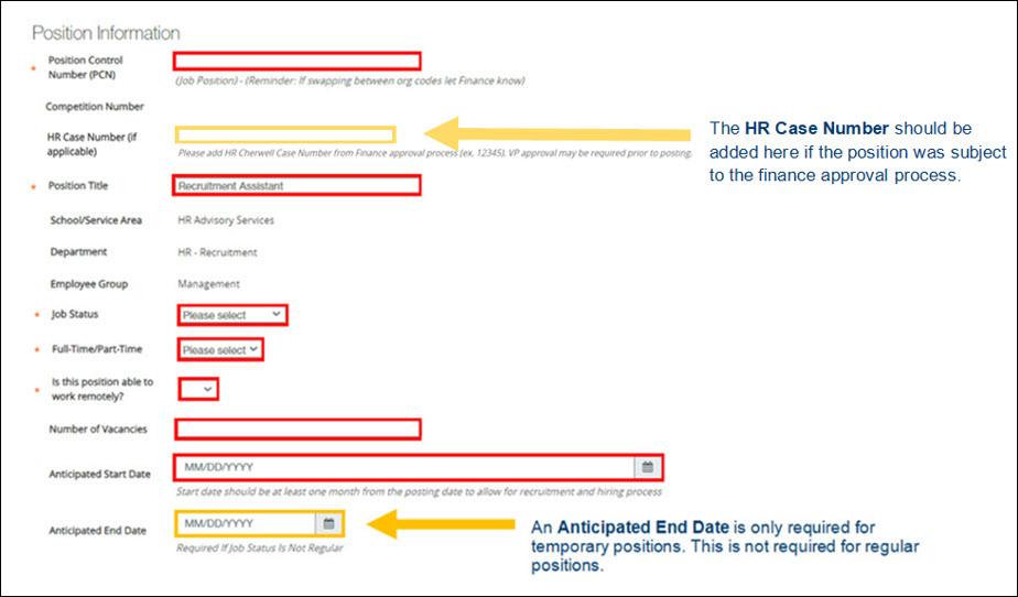 Screenshot HR PeopleAdmin Position Information