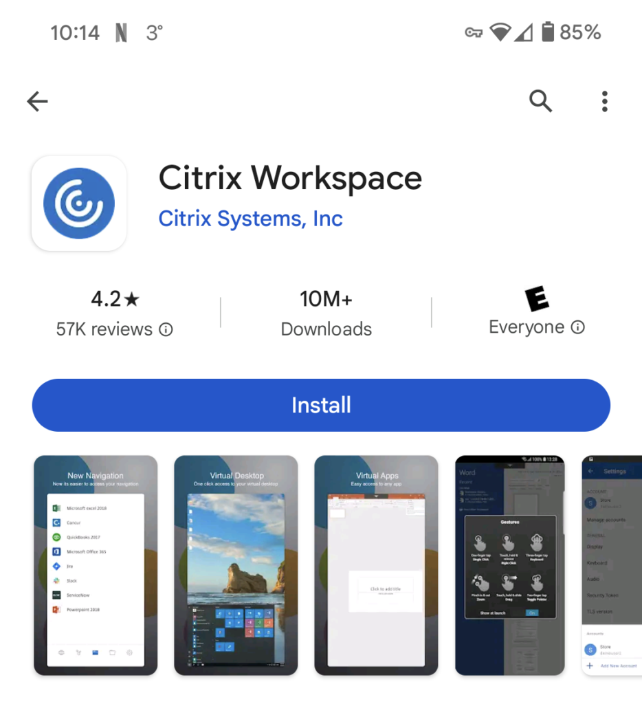 Citrix Workspace app in Google Play store 
