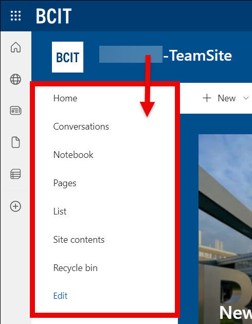 SharePoint Team Site Quick Launch Bar