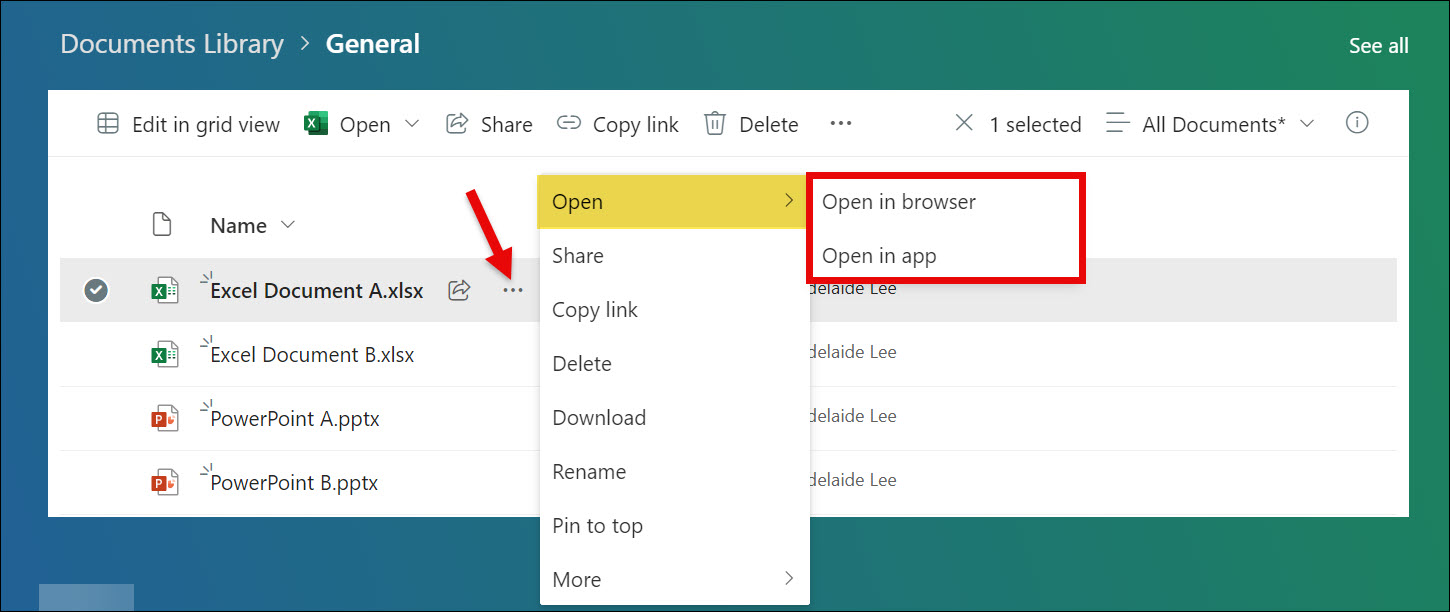 SharePoint Open file in Document Library