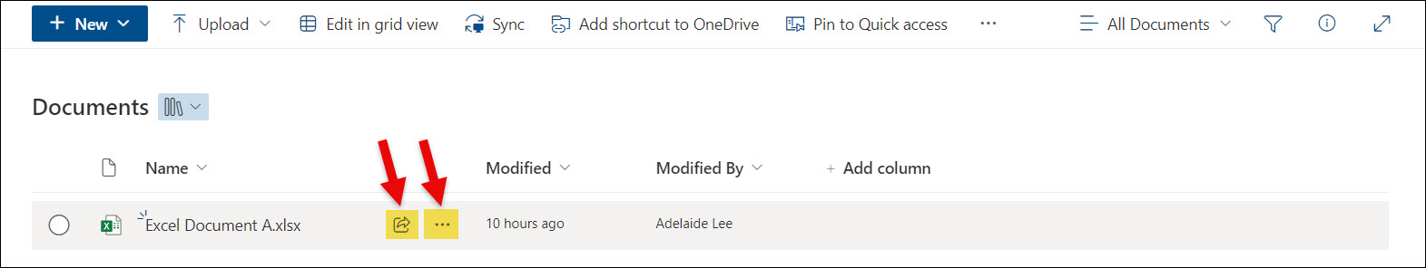 SharePoint Share document Ellipses and Share icons