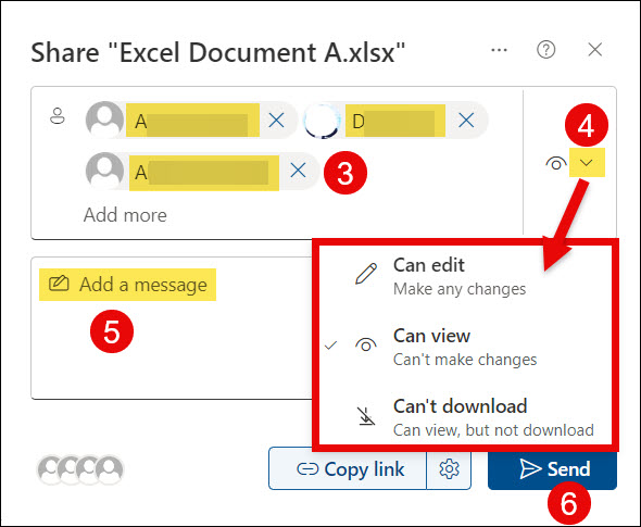 SharePoint sharing document adding people granting permissions and send