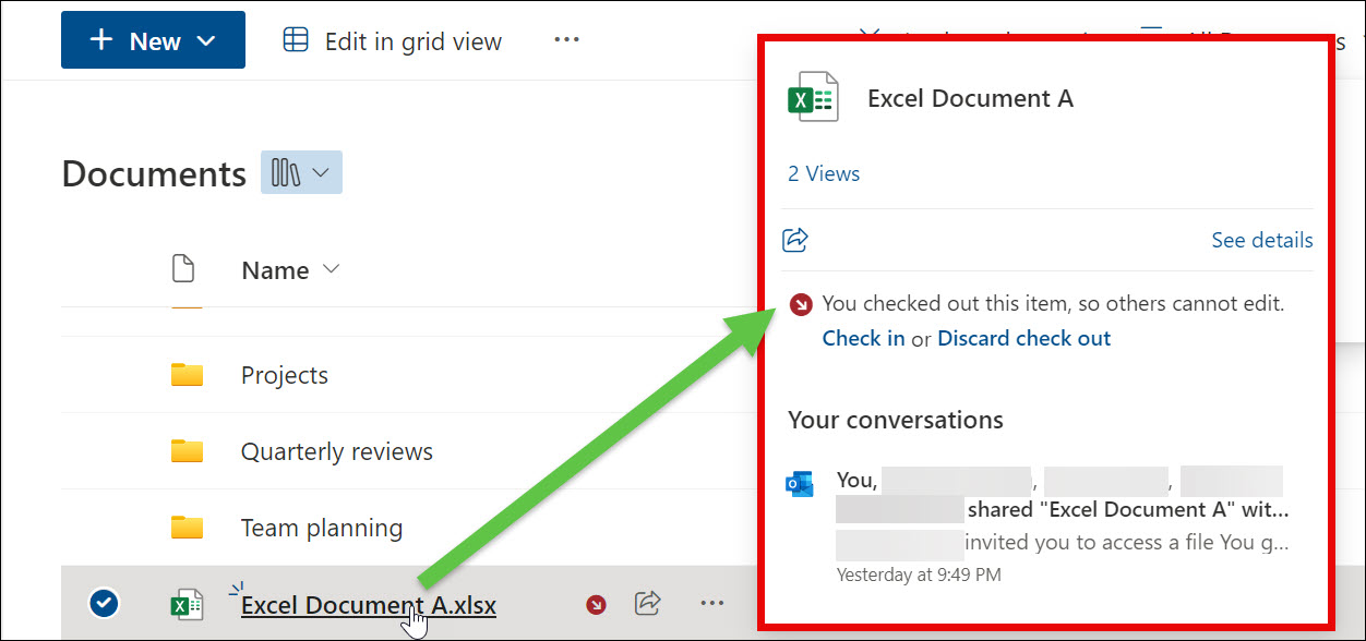 SharePoint Check out file confirmation details