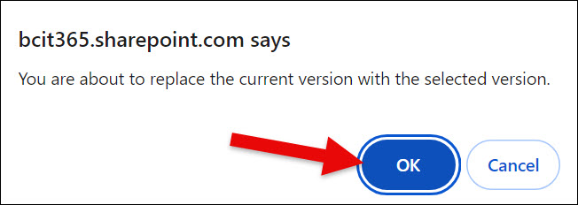 SharePoint confirmation message box to restore version