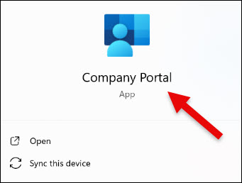 Screenshot Selecting Company Portal App