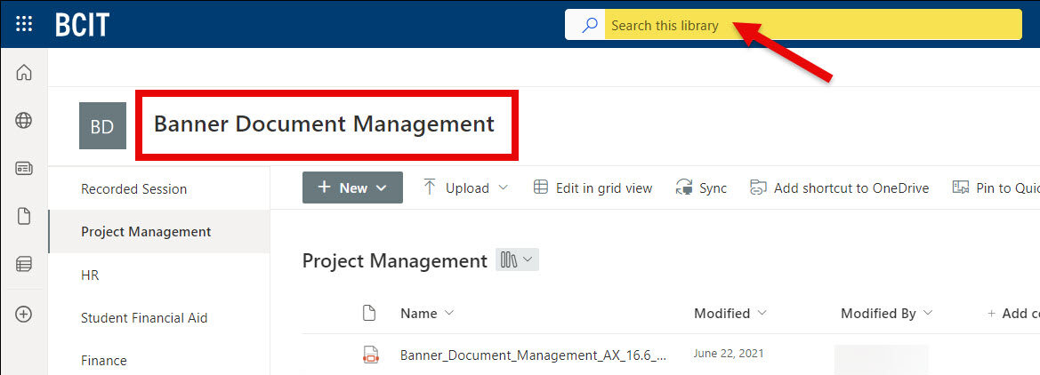 SharePoint Search bar in Document Library