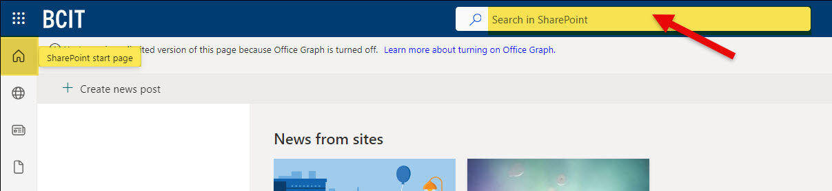 SharePoint Start Page and Search bar