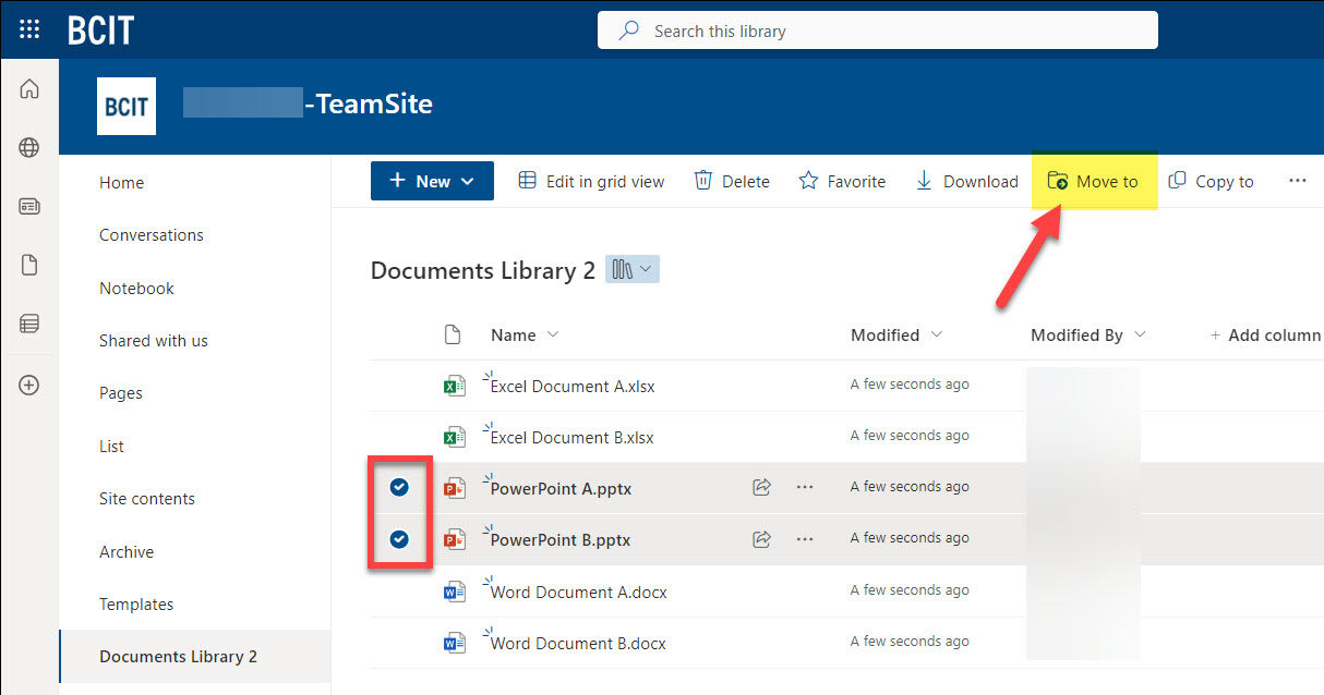 SharePoint Team Site moving files to a different library and Move to button