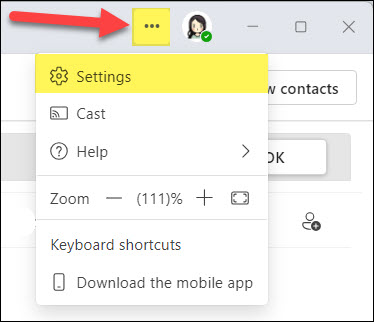 Screenshot Teams App ellipses to Settings