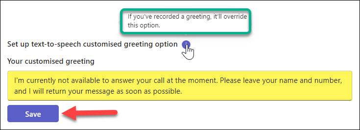 Screenshot MS Teams Phone select text to speech