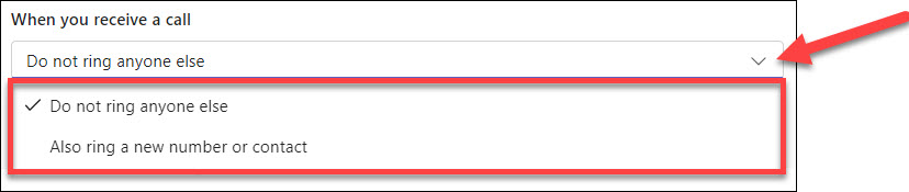 Screenshot MS Teams Phone Call forwarding and When you receive a call