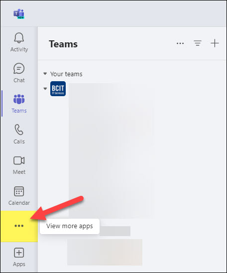 Screenshot Microsoft Teams App ellipses to view more apps