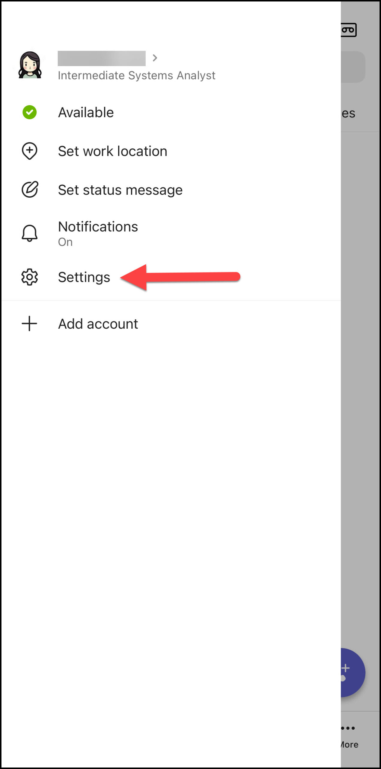 Screenshot MS Teams Phone Mobile app and click on Settings