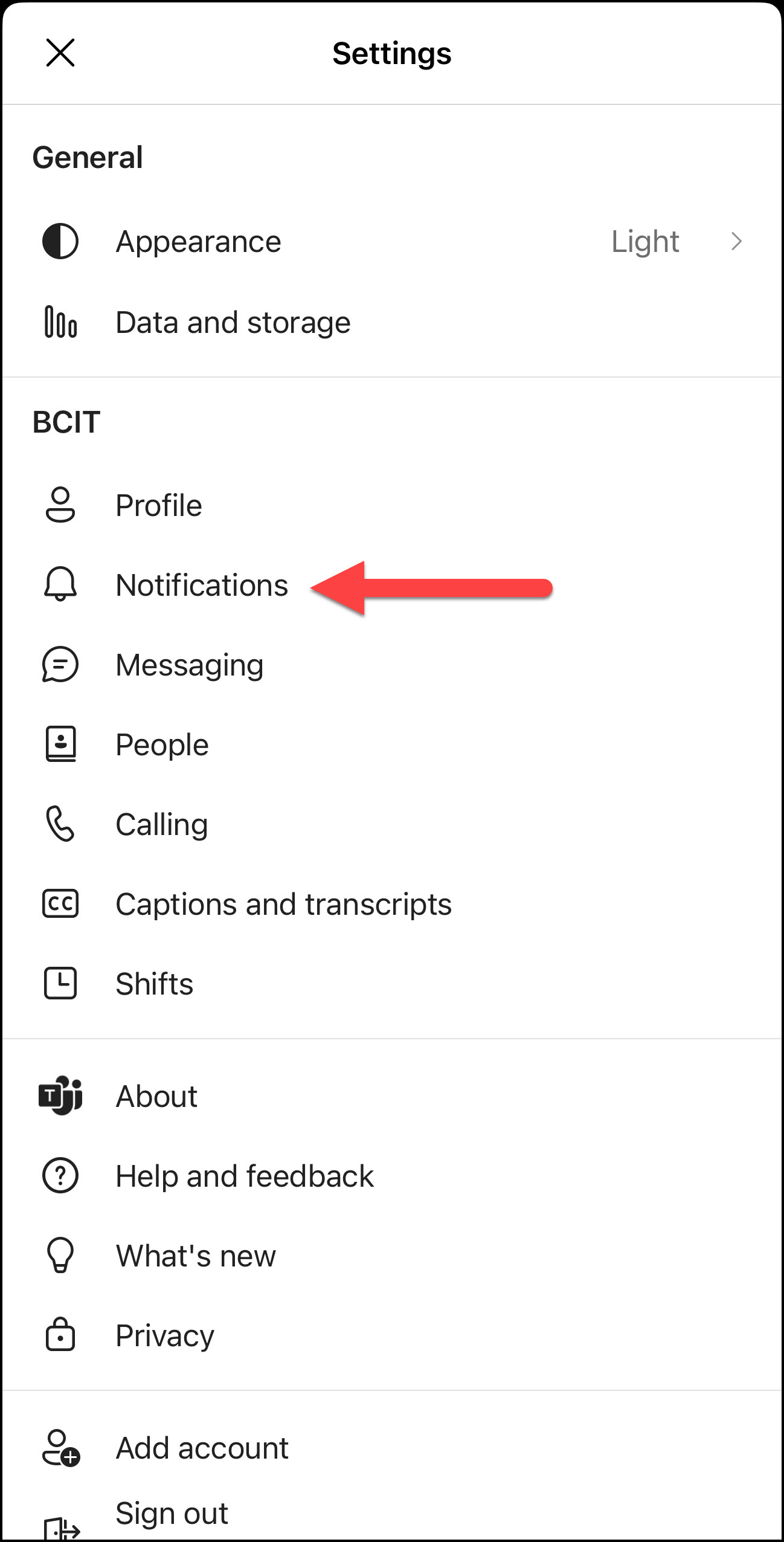 Screenshot MS Teams Phone Mobile App and tapping Notifications