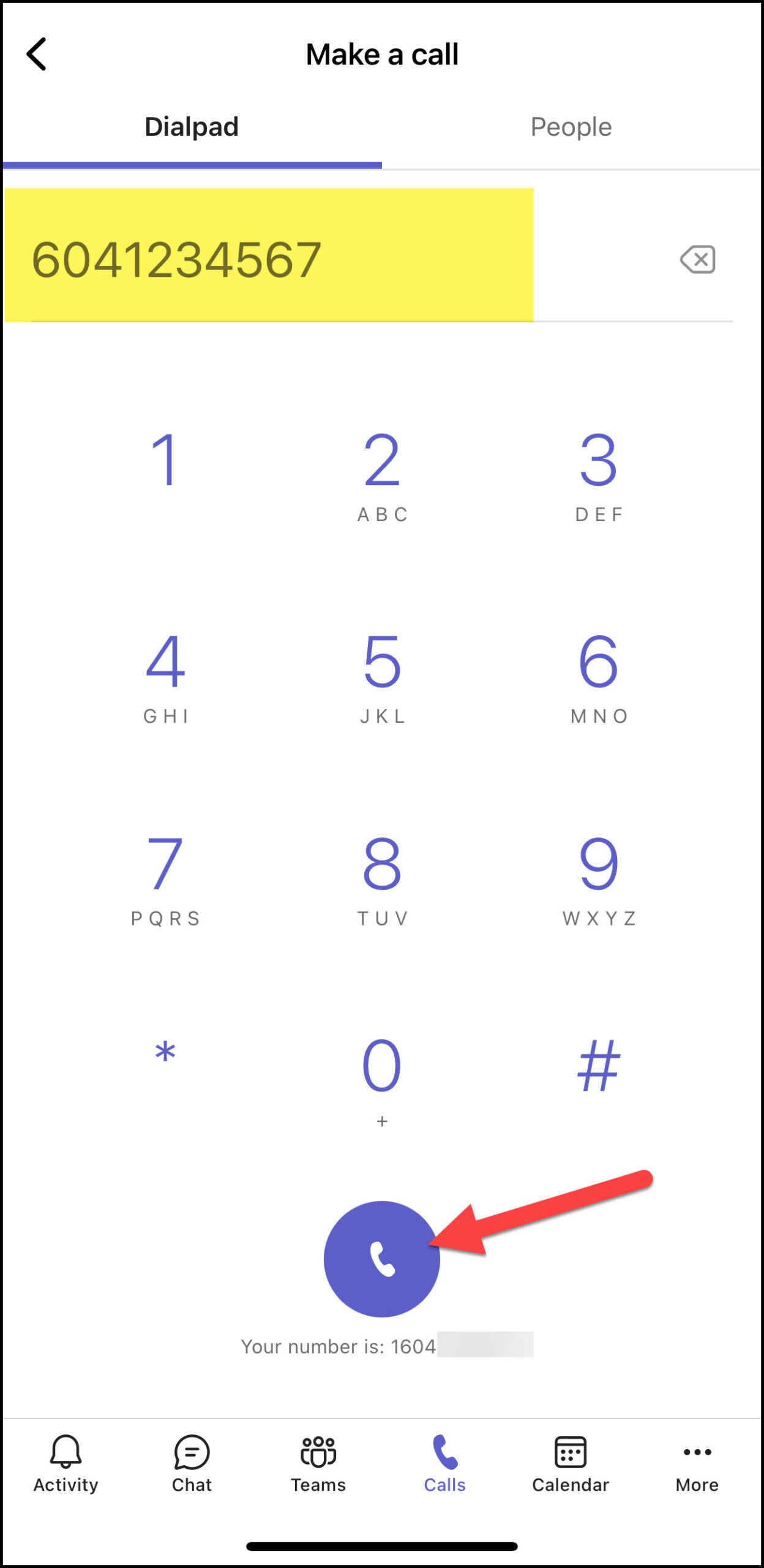 Screenshot MS Teams Phone Mobile App making call on dial pad