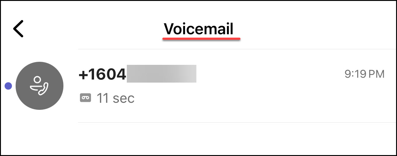 Screenshot MS Teams Phone Mobile App and viewing Voicemail section