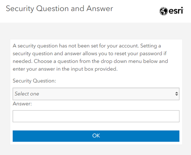 Security Question and Answer screen