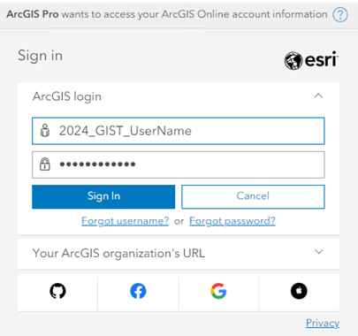 ArcGIS Pro sign in screen