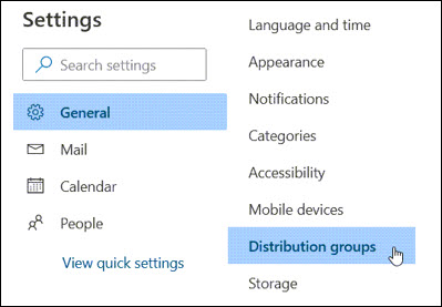 Screenshot Outlook Click General and then Distribution groups buttons