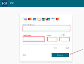 Fields to enter credit card information, showing mandatory fields marked with red