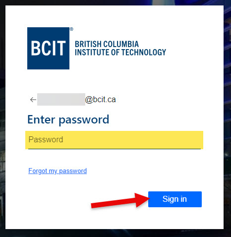 Screenshot Signing in to BCIT SSO with password