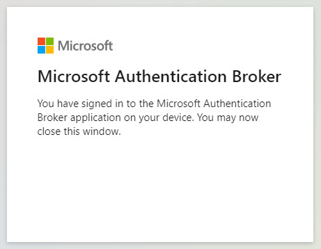 Screenshot of Microsoft Authentication broker confirming that you have signed in to the phone device. 