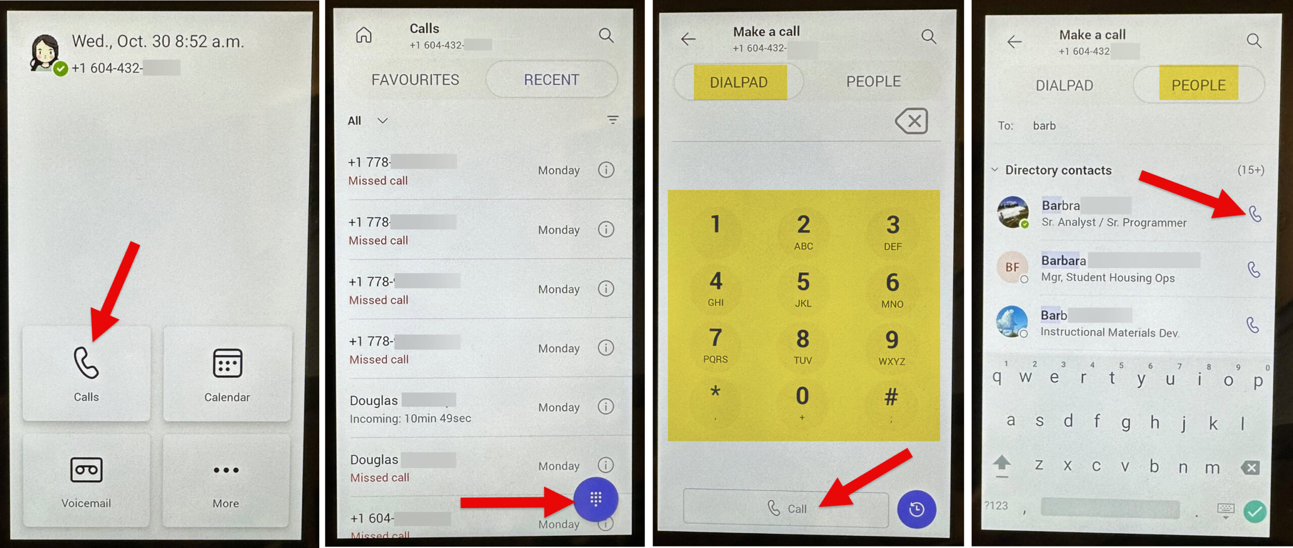 Pictures of how to place calls on the Poly CCX 400 phone