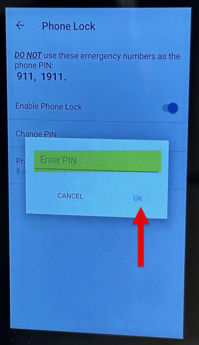 Picture of entering existing PIN to remove on the Poly CCX 400 Phone