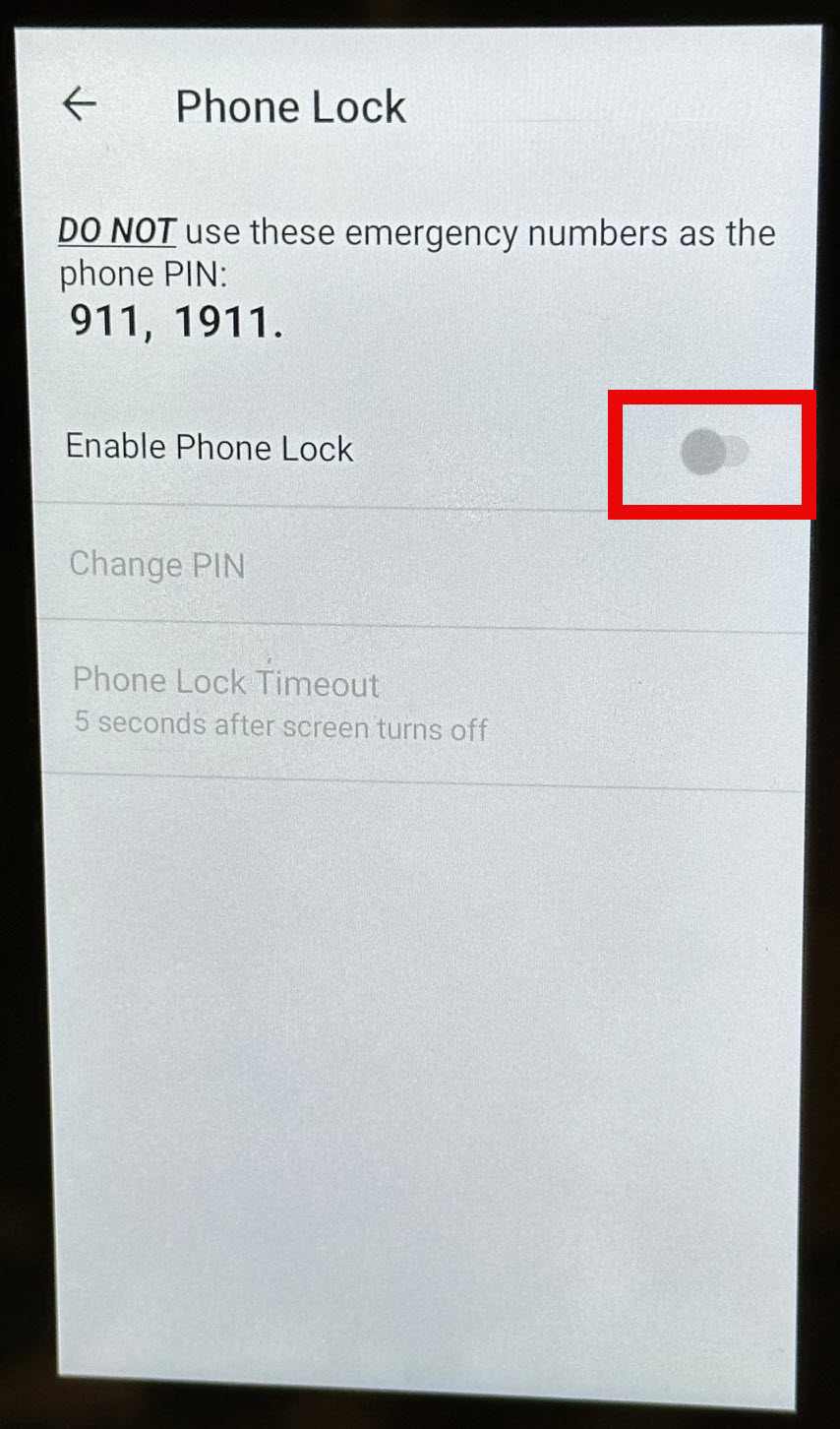 Picture of Phone Lock being disabled on Poly CCX 400 Phone