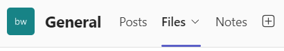 General channel menu showing Files as the second option after posts