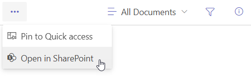 ellipsis menu showing open in sharepoint option at the bottom