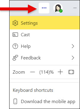 Screenshot of Microsoft Teams App ellipses and selecting Settings