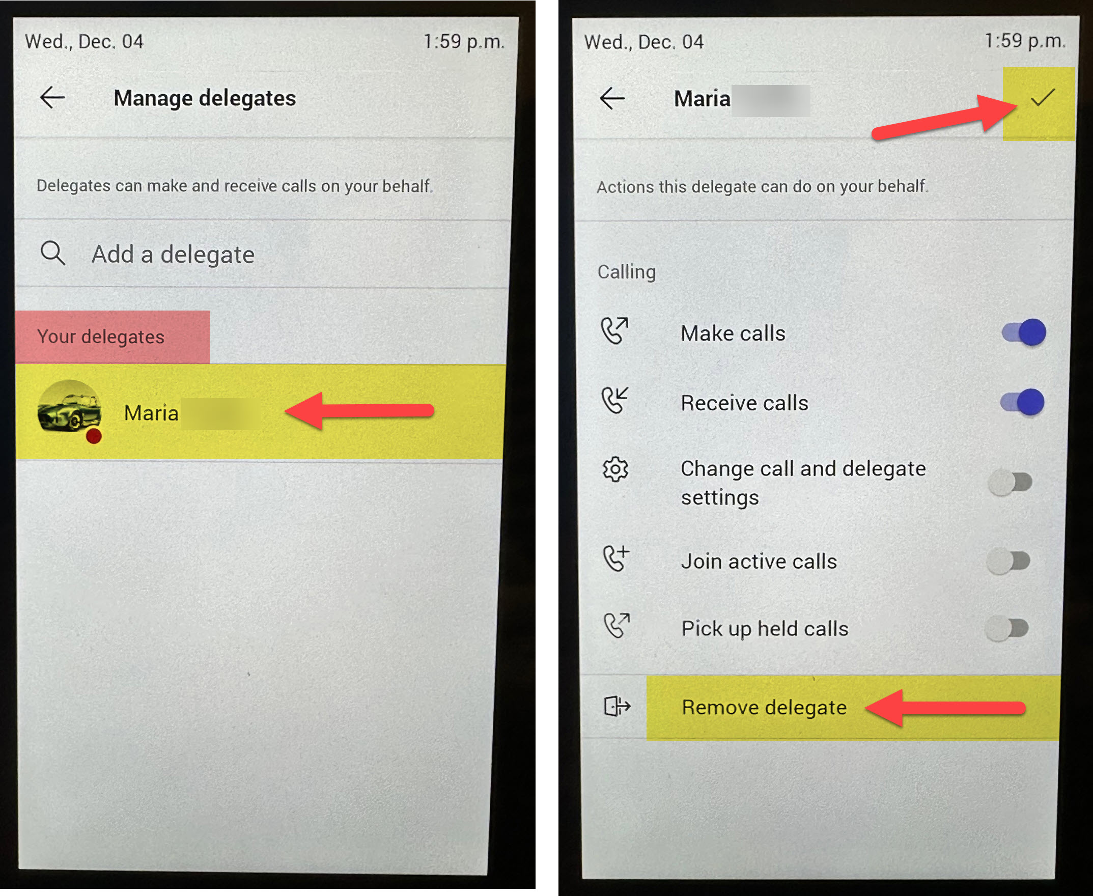 Screenshot Poly CCX 400 Phone Removing a Delegate