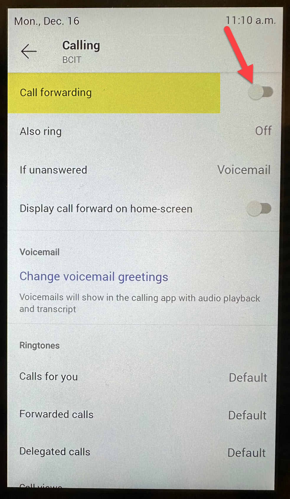 Picture of Poly CCX 400 Phone and disabling the Call Forward