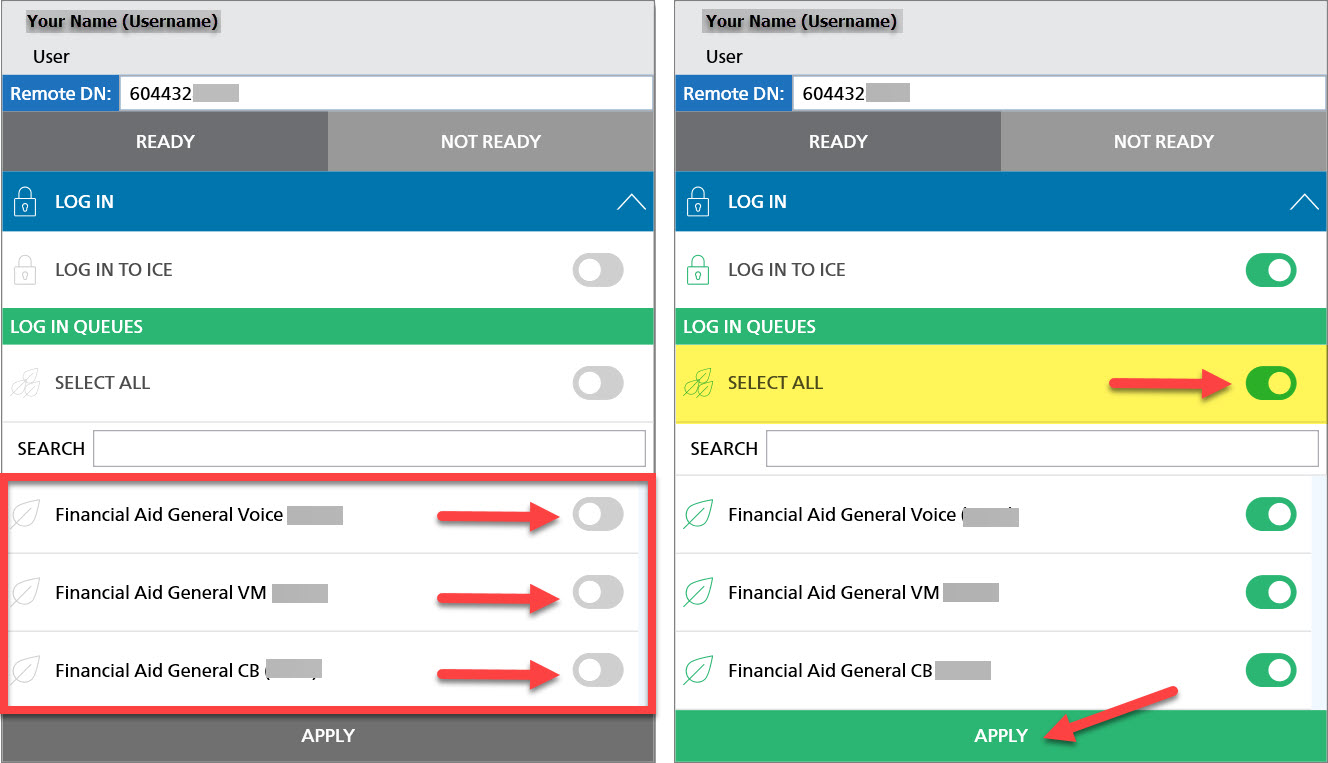 Screenshot iceBar Toolbar and selecting queues to log in to