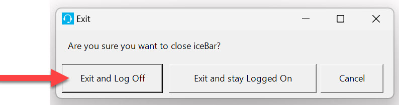 Screenshot iceBar Toolbar When exiting and having to select Exit and Log Off