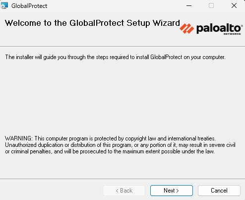 Windows GlobalProtect Install Begin Screen