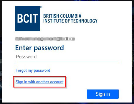 Screenshot signing in with BCIT credentials
