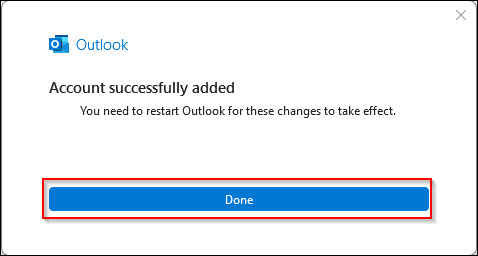 Screenshot Outlook selecting Done in window