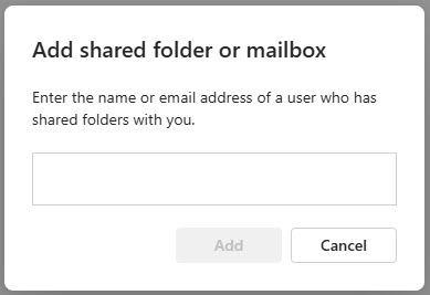 Screenshot Outlook entering email address of user who shared folders with you