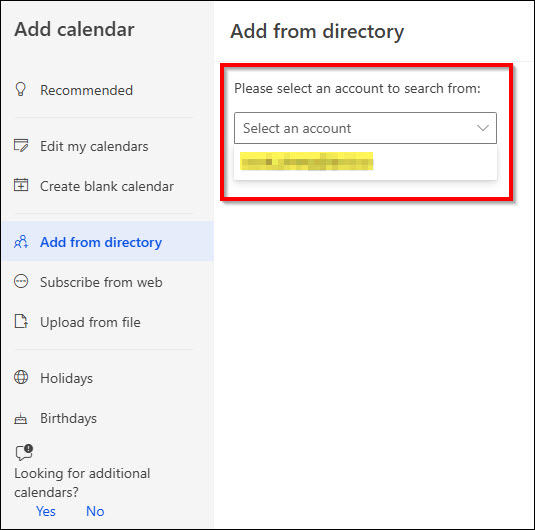Screenshot Outlook Selecting from account