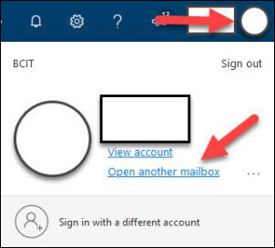 Screenshot in M365 EO and clicking on Picture icon and clicking Open another mailbox