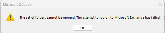 Screenshot Outlook Error Message saying set of folders cannot be opened