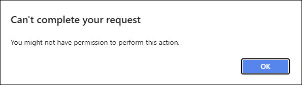 Screenshot Outlook Error Message saying you might not have permission to perform this action