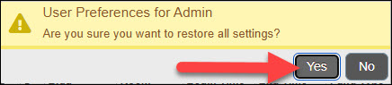 Screenshot of Banner message box asking to confirm restoring settings