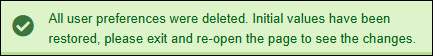Screenshot of Banner message confirming that settings have been restored