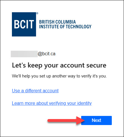 Screenshot of signing in message to Lets keep your account secure and click Next