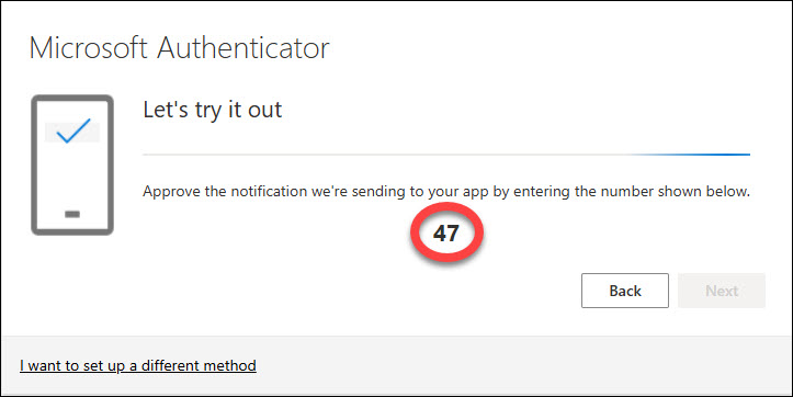 Screenshot Microsoft Authenticator Lets try it out screen with a number